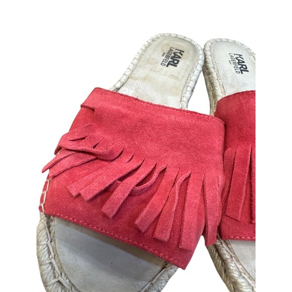 Karl Lagerfeld Womens Red Suede Fringe Espadrille Sandals Size 11 SKU8125 - Picture 3 of 11